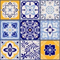 Collection of 9 ceramic tiles in turkish style. Seamless colorful patchwork. Endless pattern can be used for ceramic tile Royalty Free Stock Photo